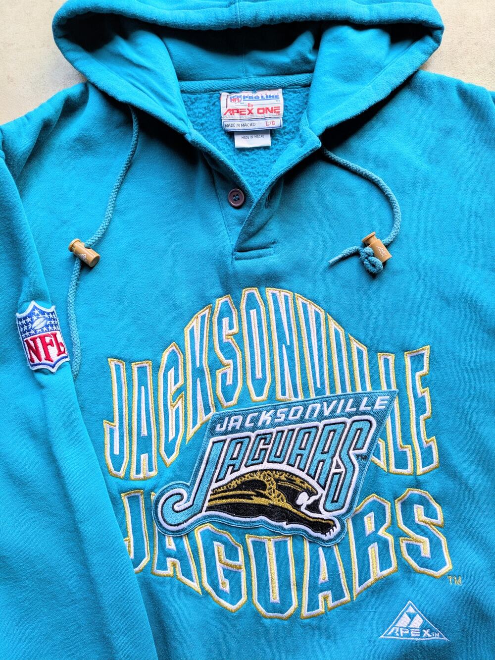Jacksonville Jaguars 90s APEX hoodie BANNED M teal gold NFL Pro vintage